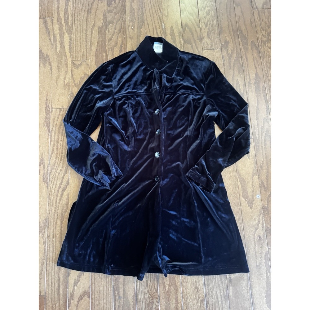 Rabbit Rabbit Velvet Button Down Tunic Top‎ 14 Black Stretch Acadamia Holiday